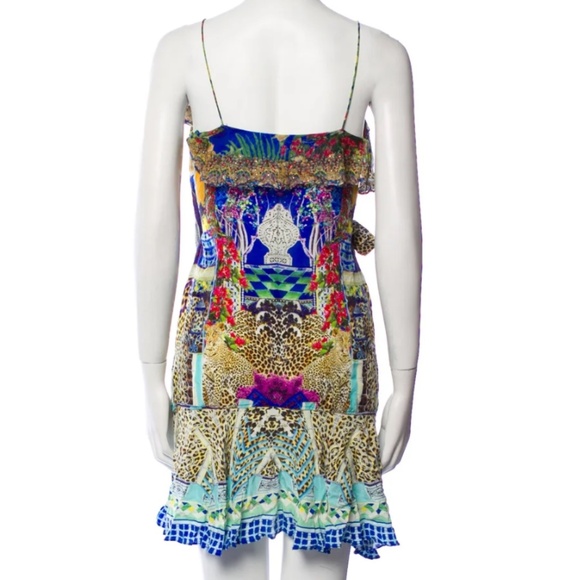 Vintage Camilla Silk Dress with Ruffles and Crystal Accents - Picture 3 of 6